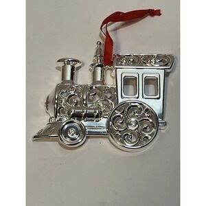 Lenox Sparkle & Scroll Clear Crystal Silver plate Ornaments‎ Train Christmas